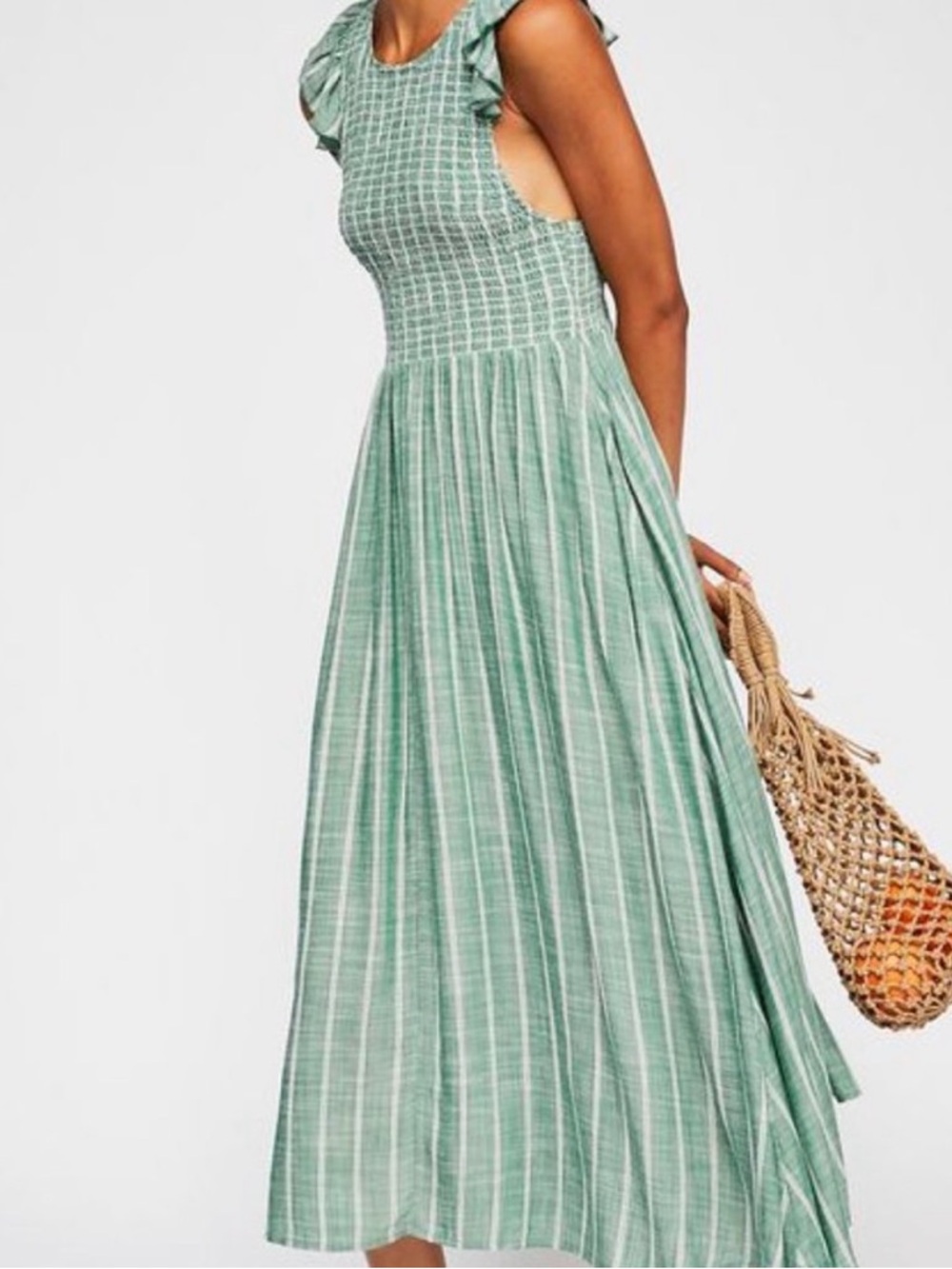Free People Chambray Butterflies Midi Dress Green Size S